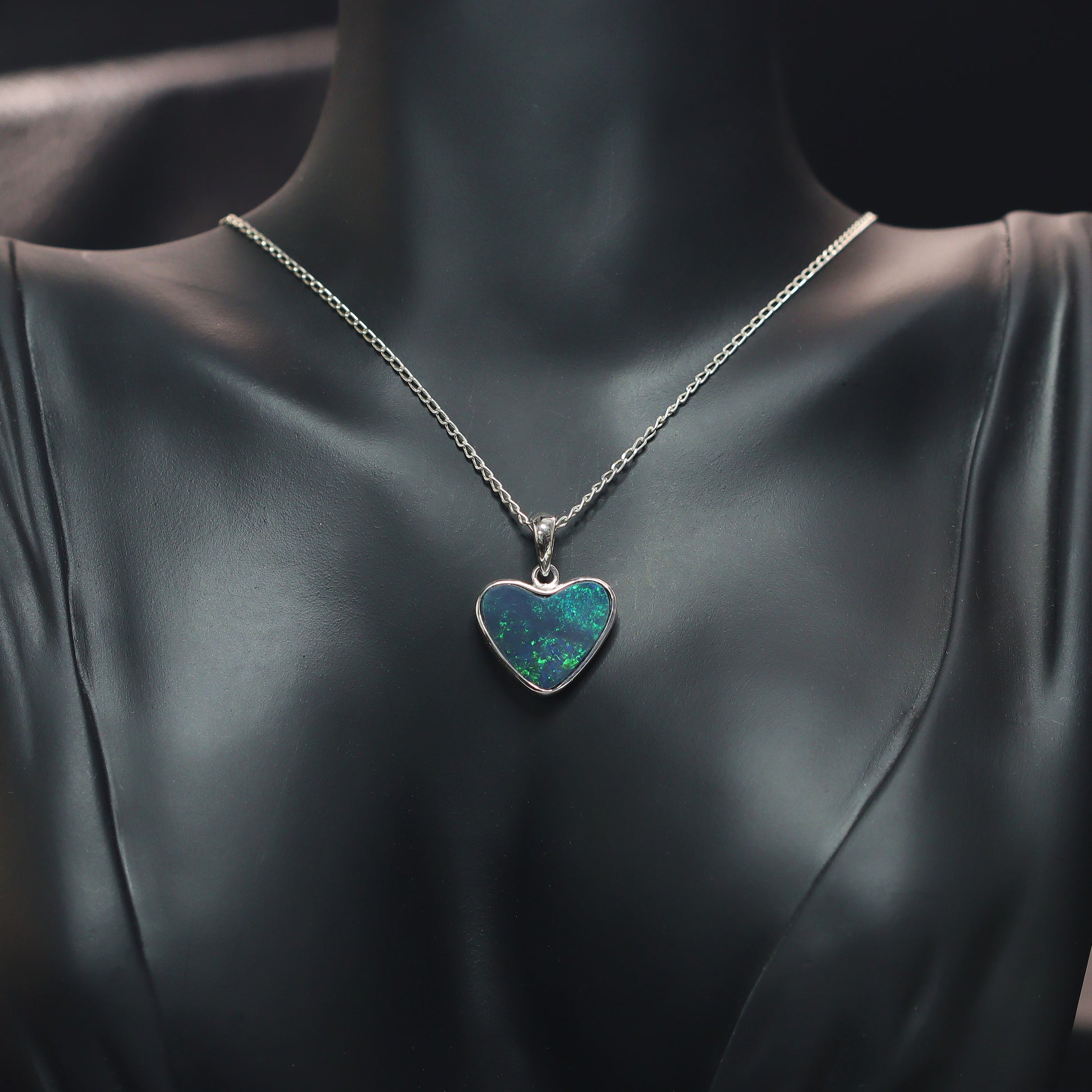 Opal Doublet Pendant – Sterling Silver, 15×18mm, Heart Shape 2623