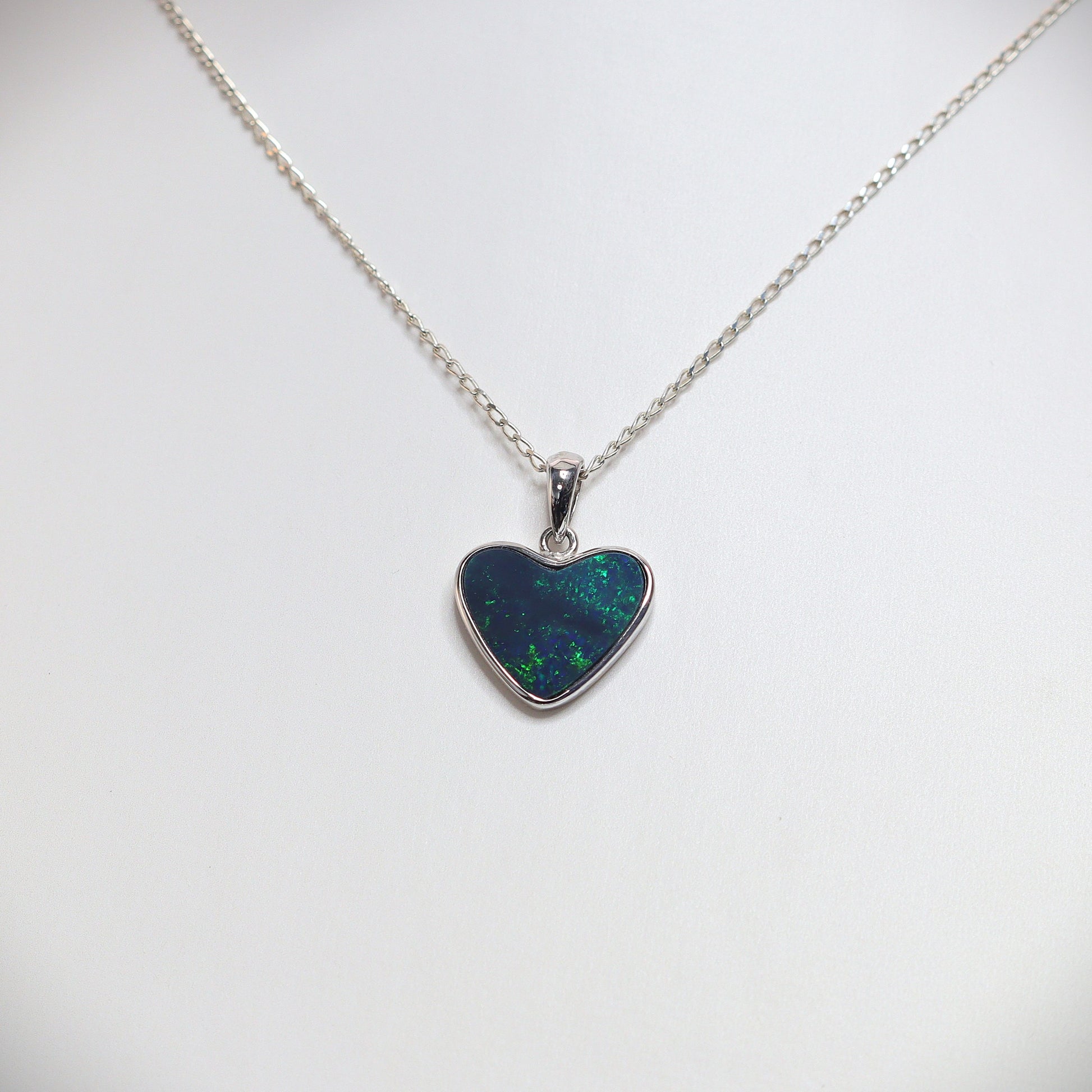 Opal Doublet Pendant – Sterling Silver, 15×18mm, Heart Shape 2623