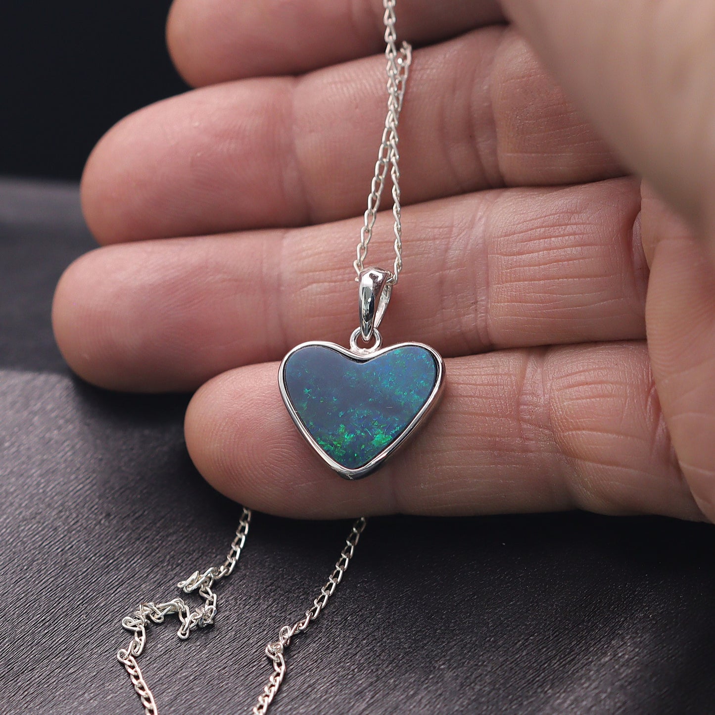 Opal Doublet Pendant – Sterling Silver, 15×18mm, Heart Shape 2623