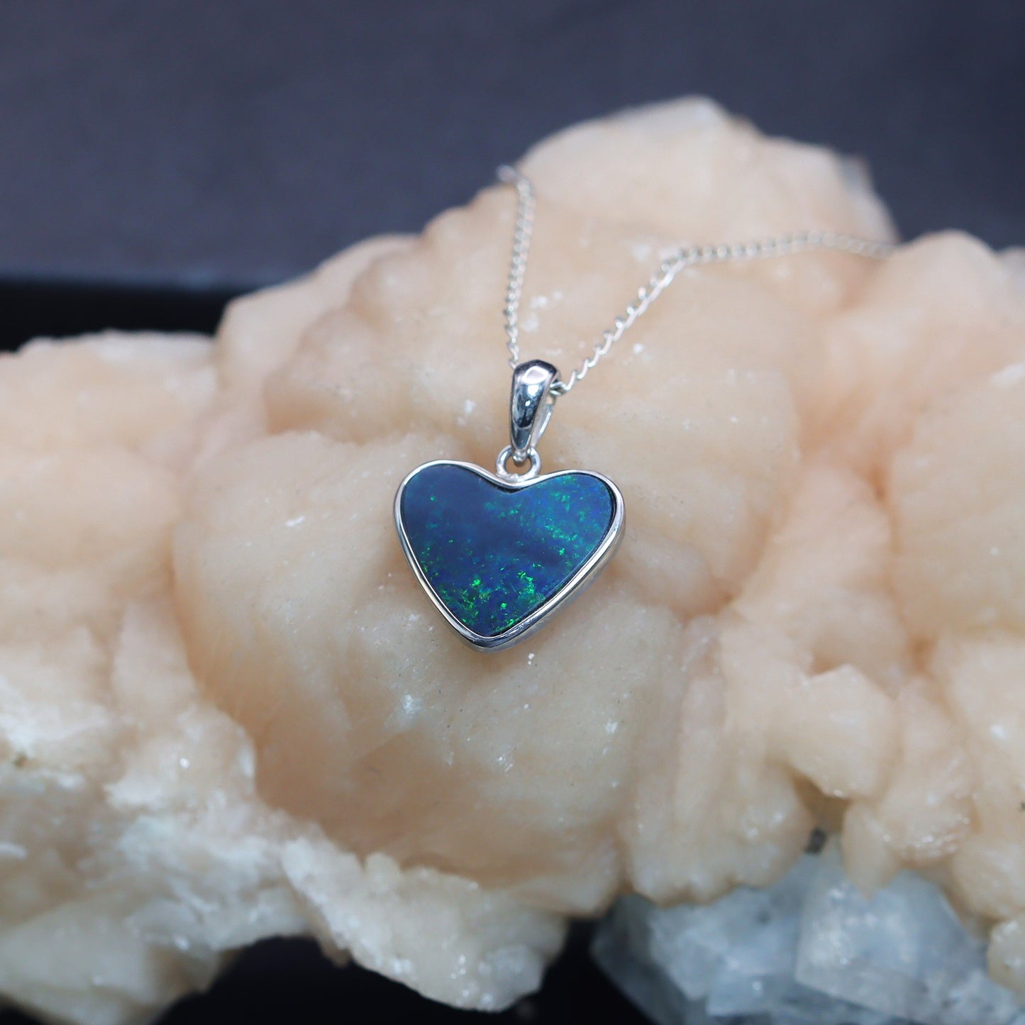 Opal Doublet Pendant – Sterling Silver, 15×18mm, Heart Shape 2623
