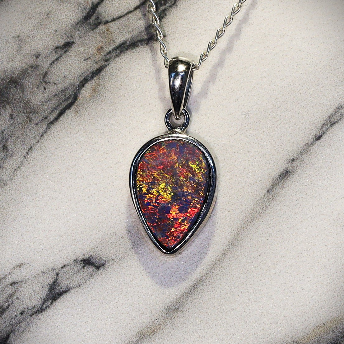 Australian Opal Doublet silver pendant