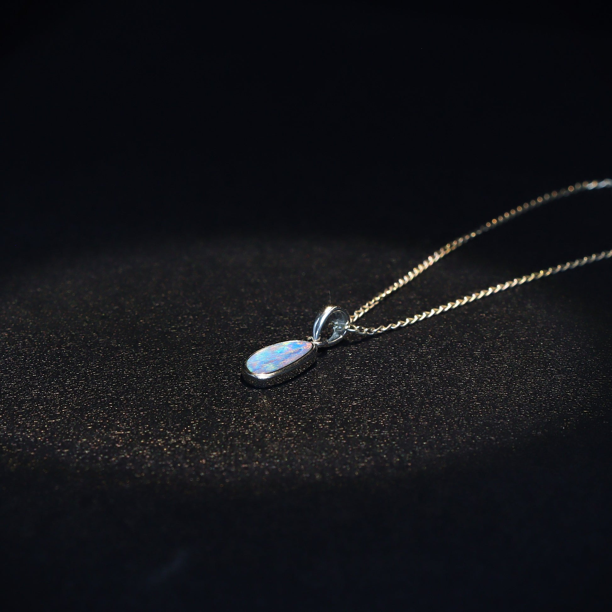 Opal Doublet Pendant – Sterling Silver, 20×8mm, Dominant Red with Blue Flash 2630