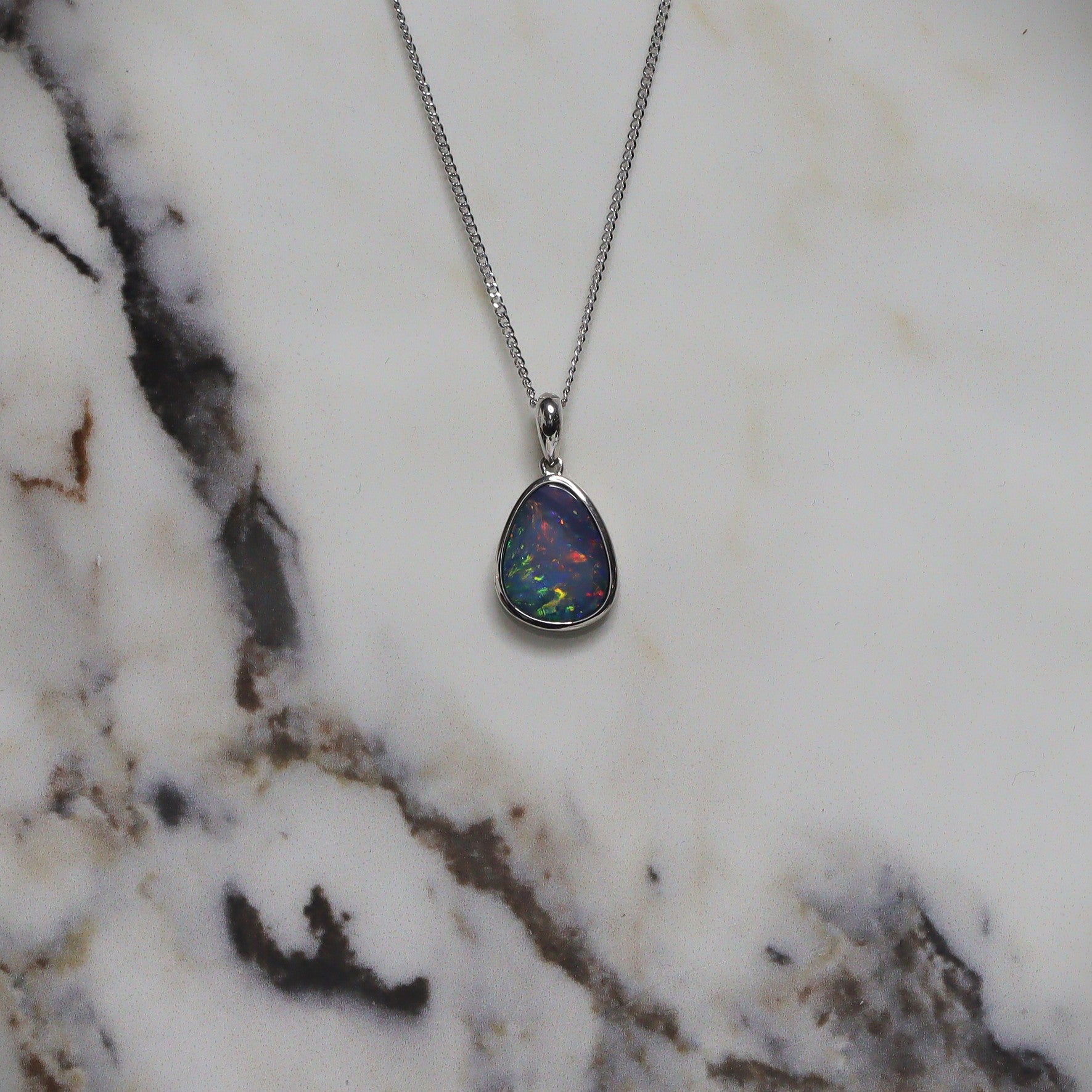 Opal Doublet Pendant – Sterling Silver, 13×10mm, Bright Green & Red Multicolour 2621