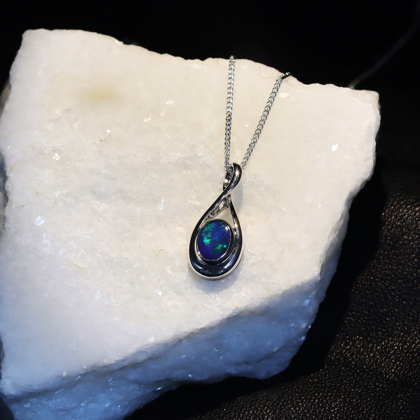 Opal Doublet Pendant – Sterling Silver, 7×5mm, Delicate Green & Blue 2624