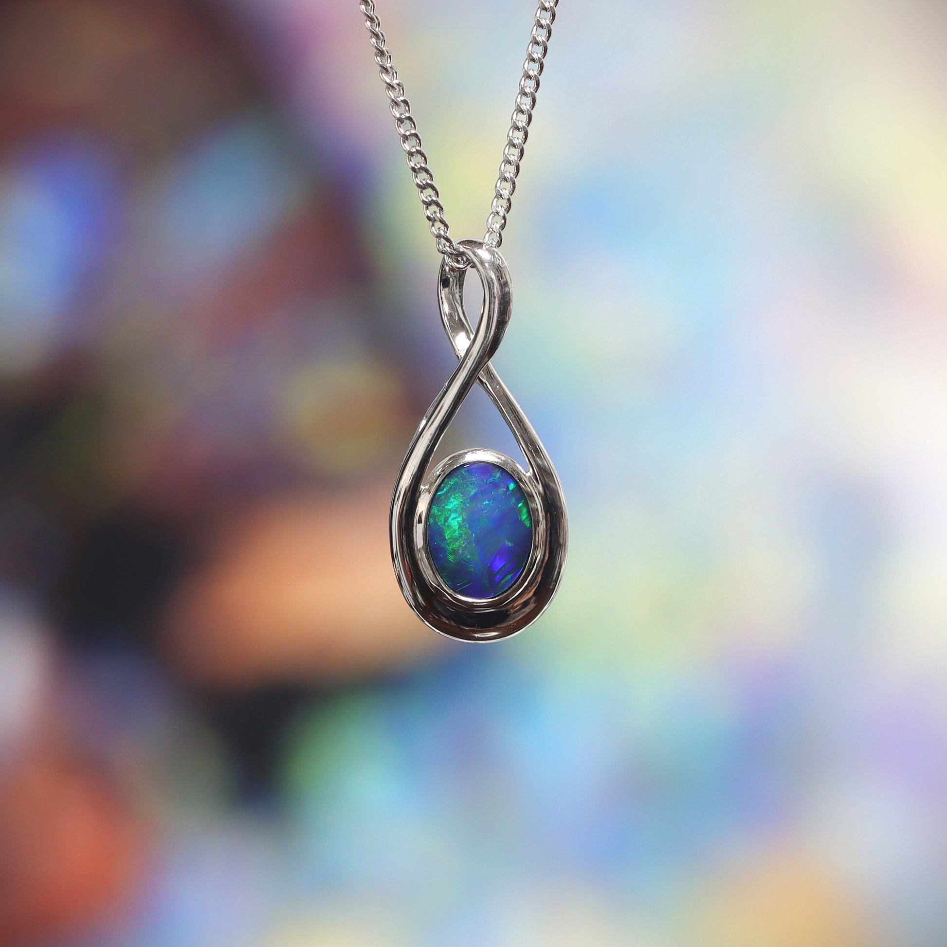 Opal Doublet Pendant – Sterling Silver, 7×5mm, Delicate Green & Blue 2624