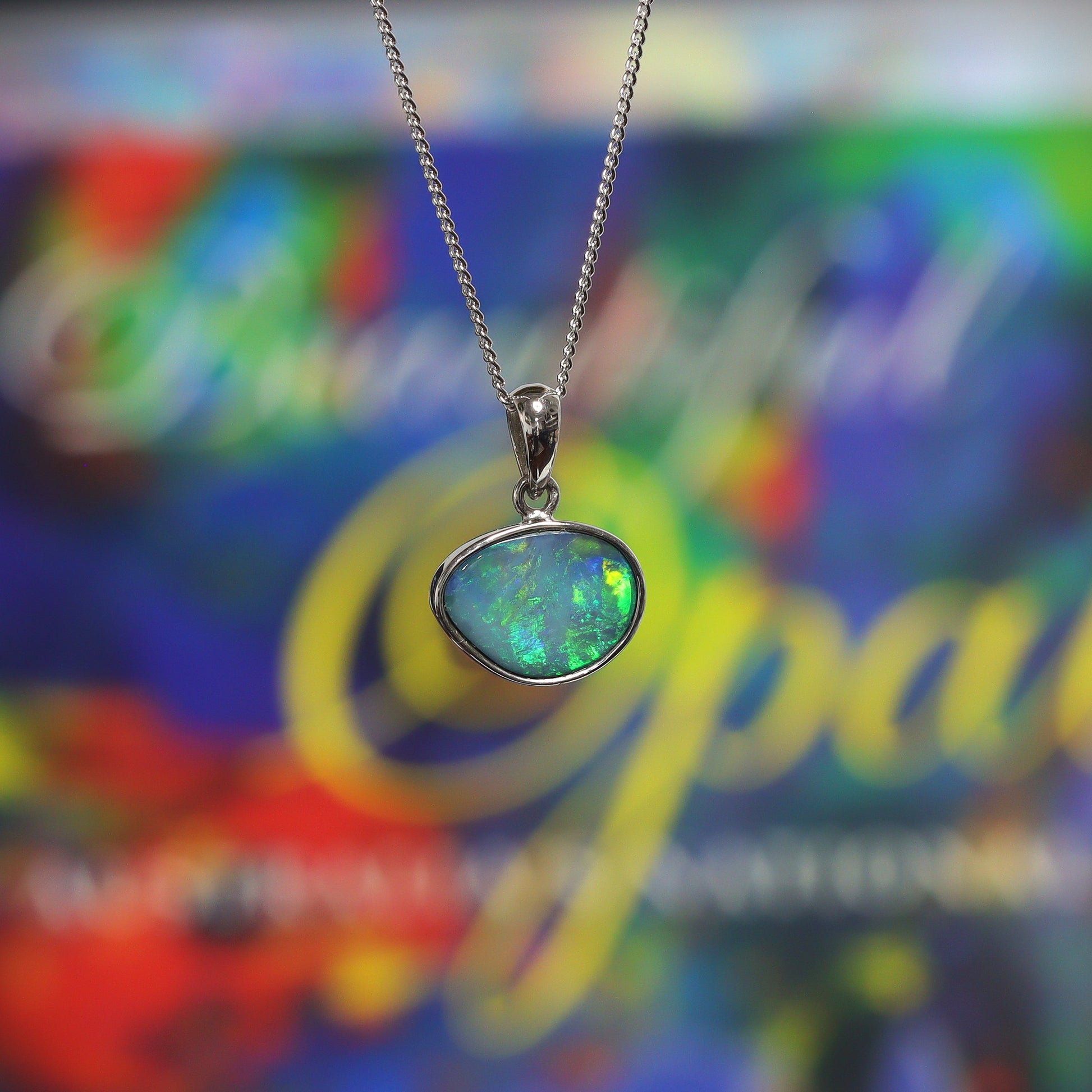 Opal Doublet Pendant – Sterling Silver, 12×15mm, Green Broadflash 2626