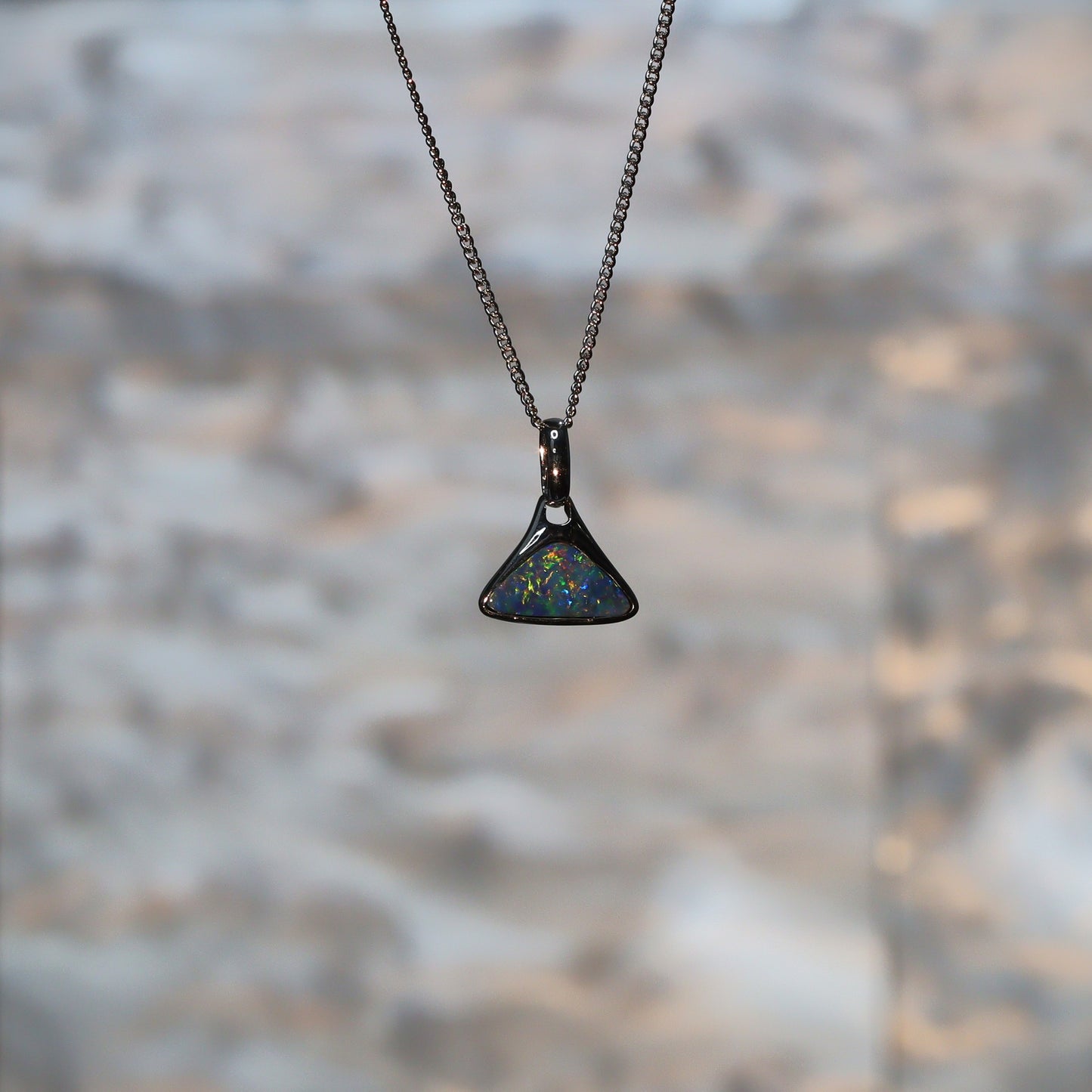 Opal Doublet Pendant – Sterling Silver, 8×13mm, Triangle Shape, Green & Blue 2631