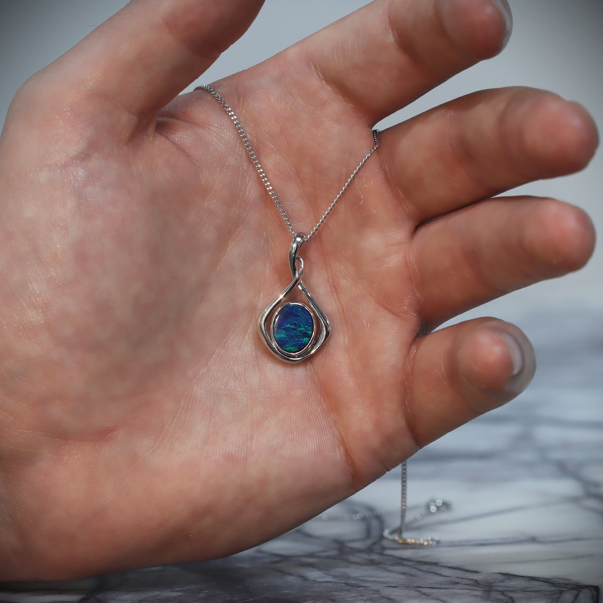 Australian Opal Doublet silver pendant