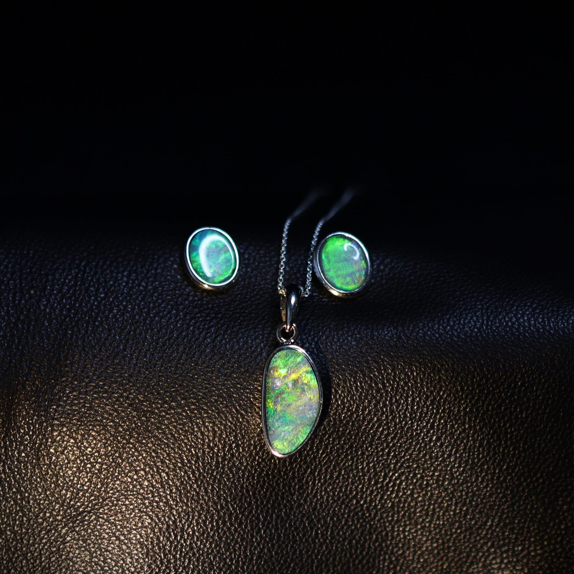 Australian opal doublet silver pendant and earrings