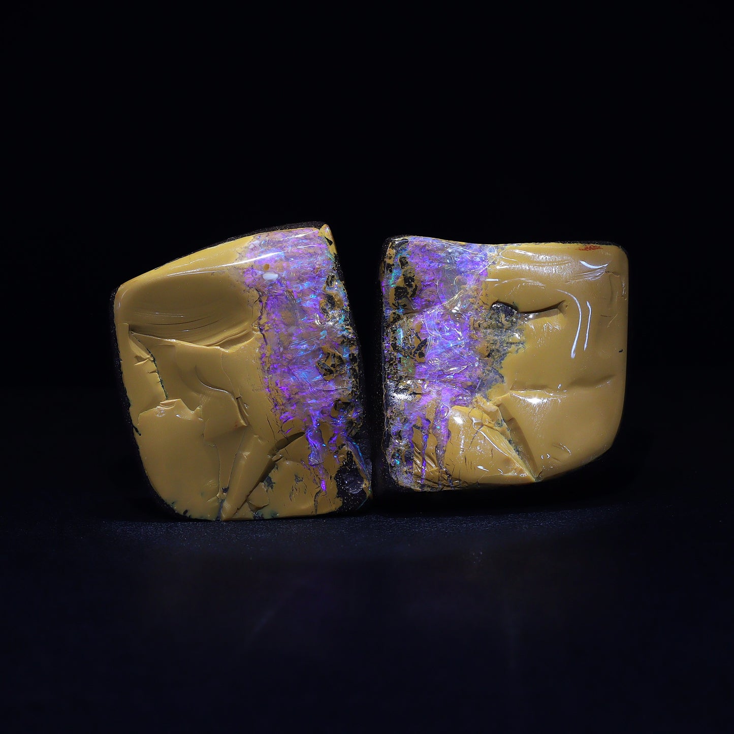 Australian Boulder opal specimen split pair