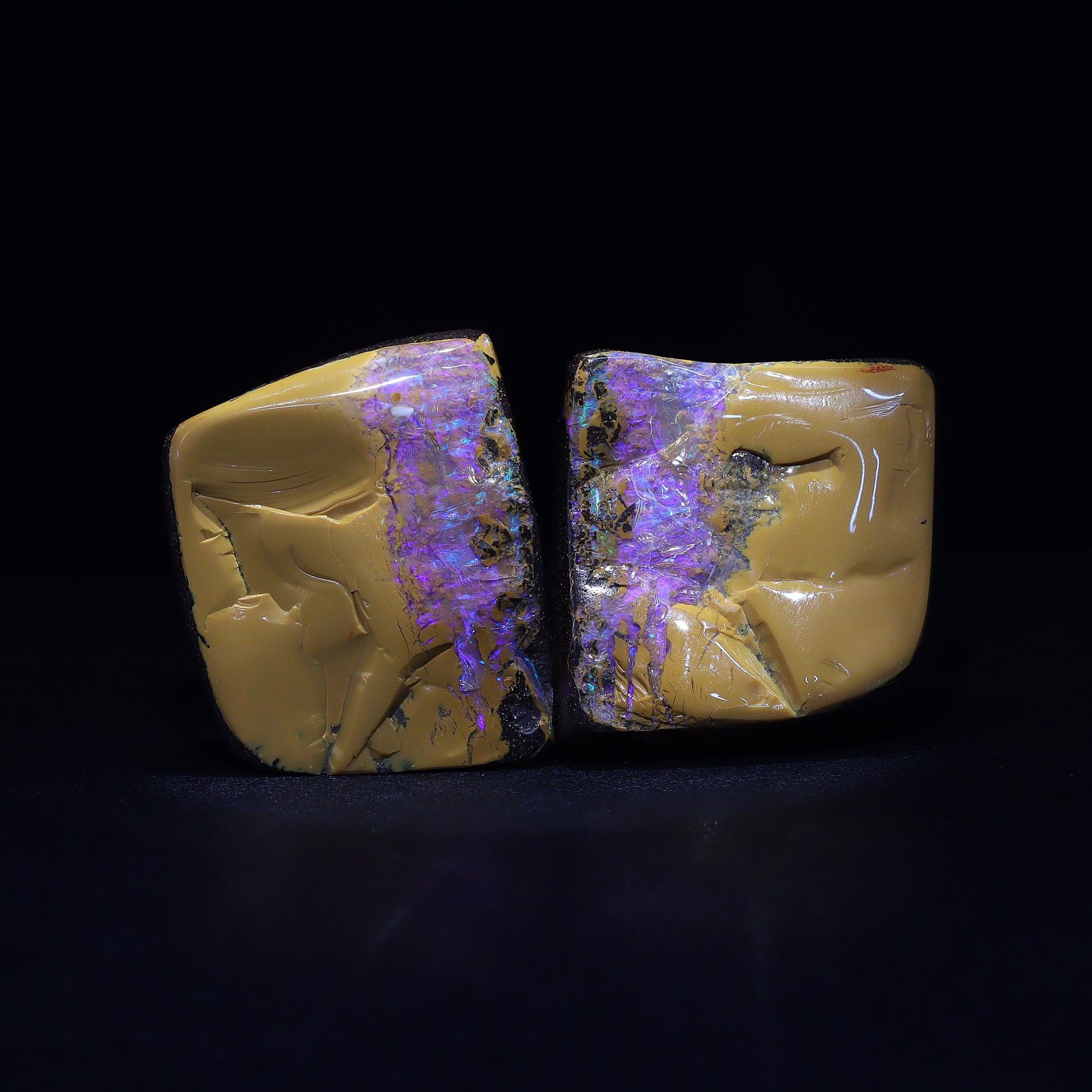 Australian Boulder opal specimen split pair
