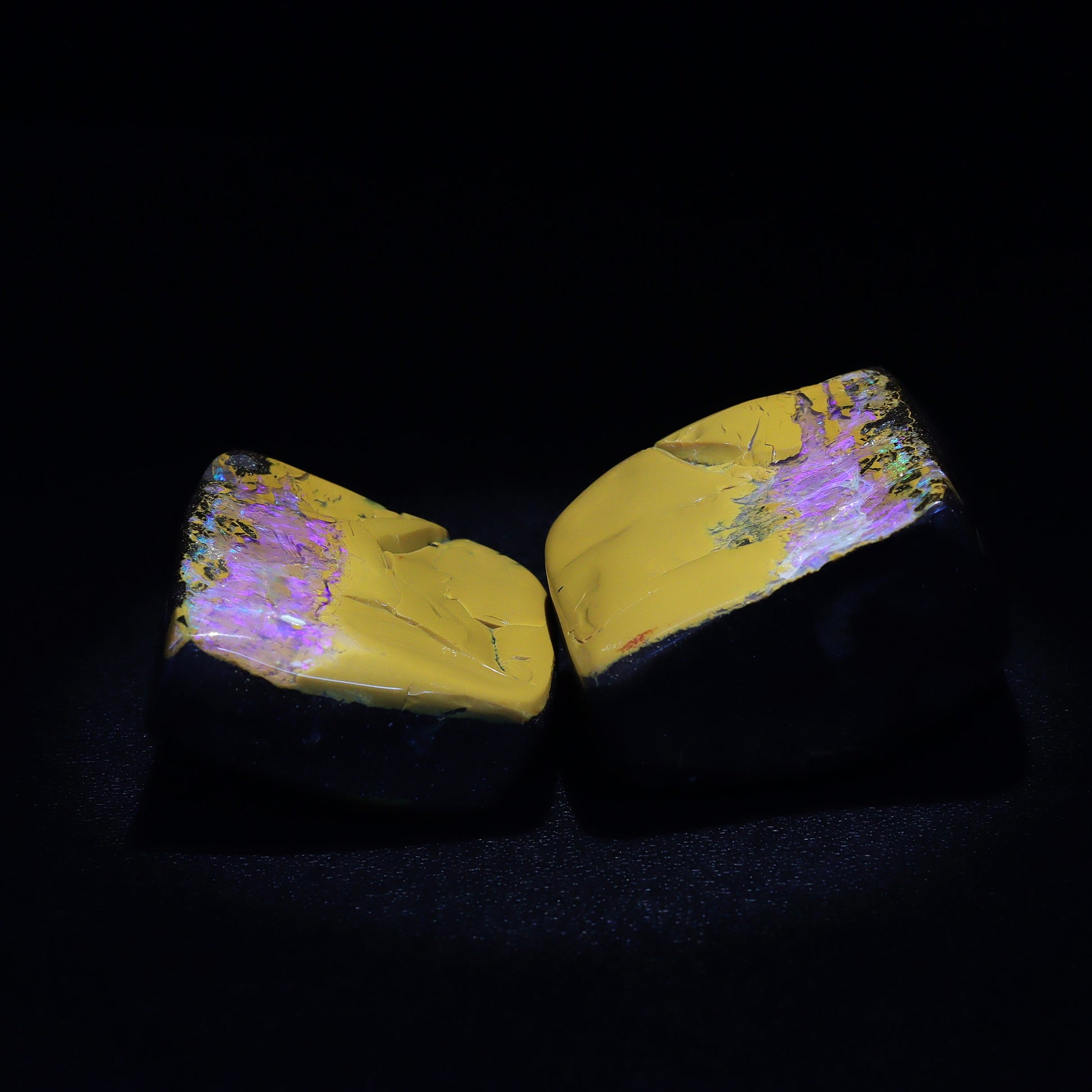 Australian Boulder opal specimen split pair
