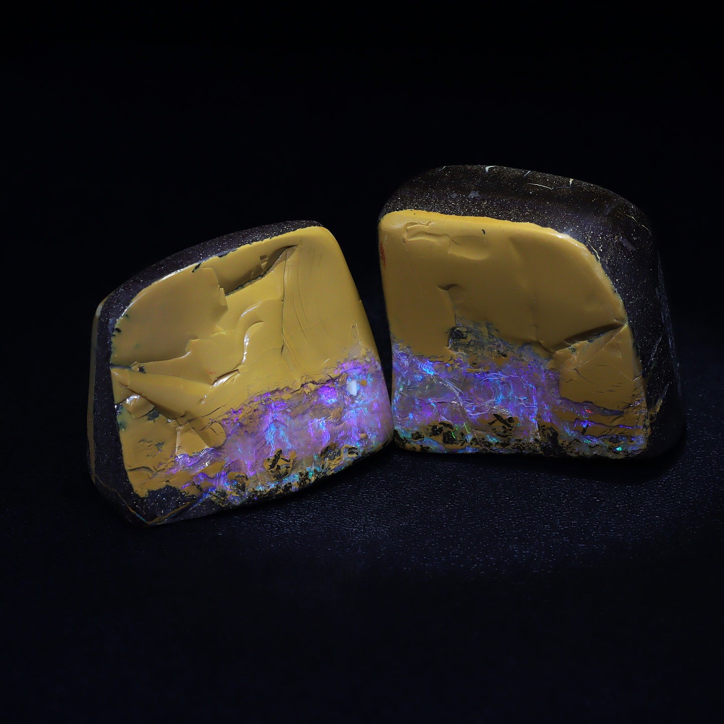 Australian Boulder opal specimen split pair