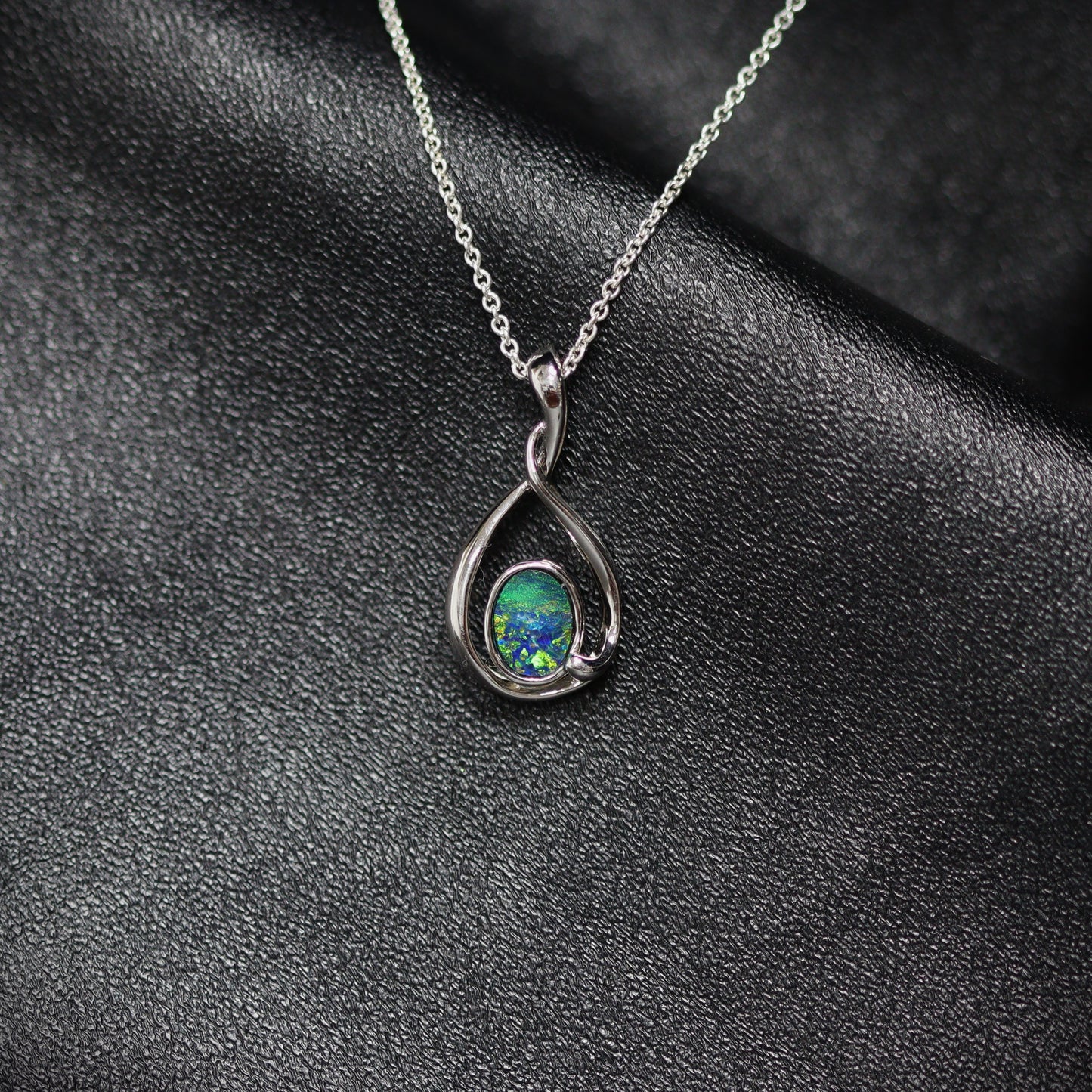 Opal Doublet Pendant – Sterling Silver, 7×5mm, Green Multicolour