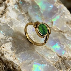 Australian solid green gold Black Opal 18k Gold Ring 2508