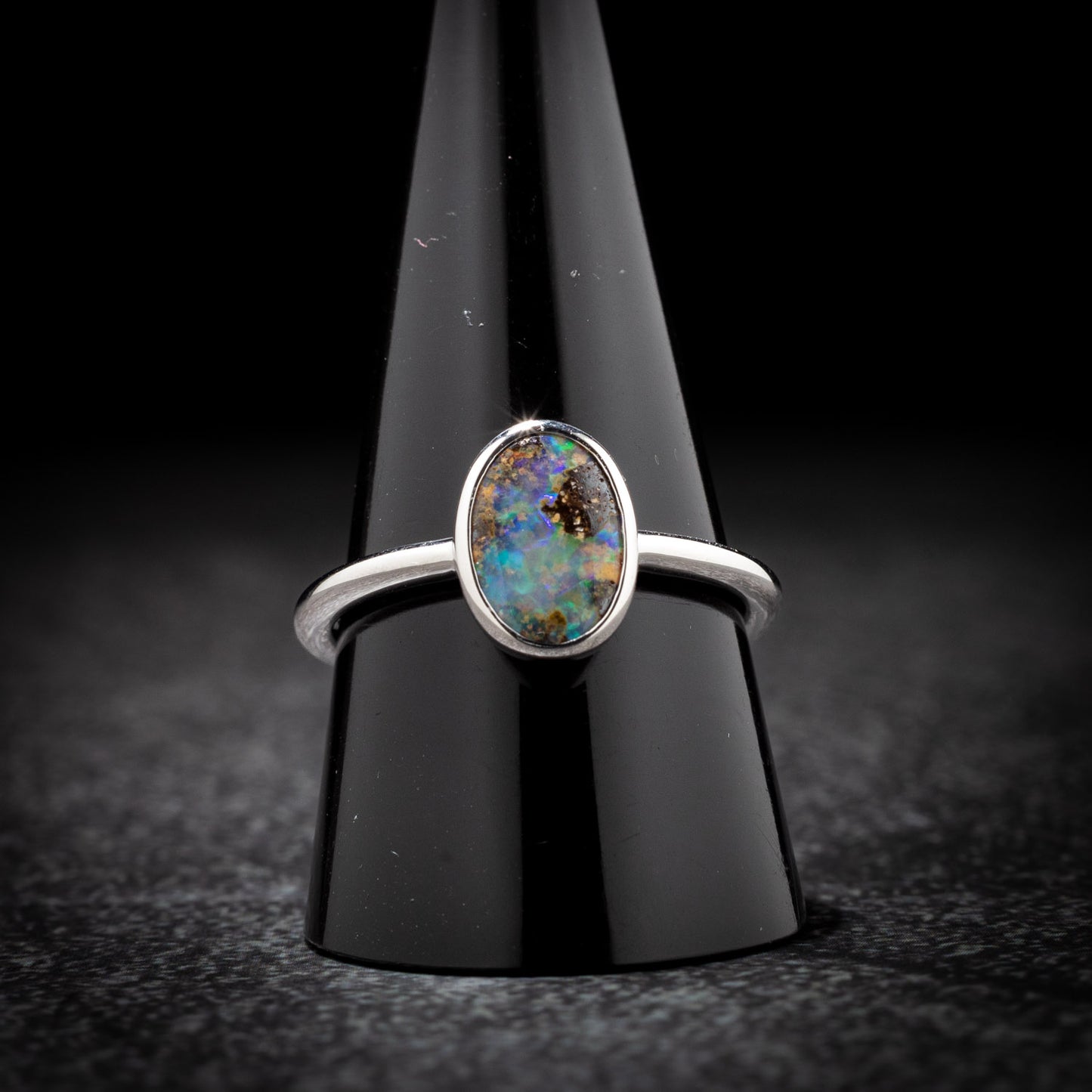 Australian Opal Boulder Sterling Silver Ring – Queensland