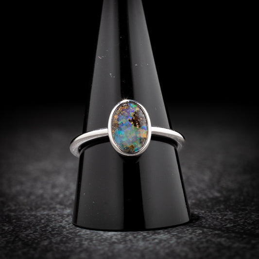 Australian Opal Boulder Sterling Silver Ring – Queensland
