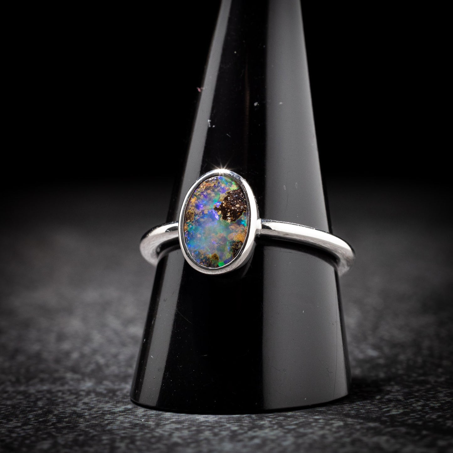 Australian Opal Boulder Sterling Silver Ring – Queensland
