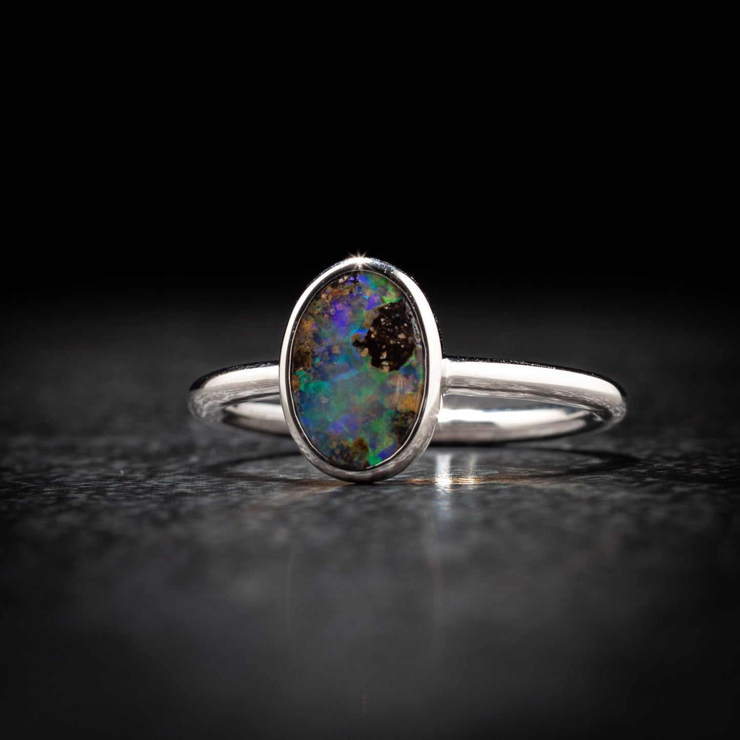 Australian Opal Boulder Sterling Silver Ring – Queensland