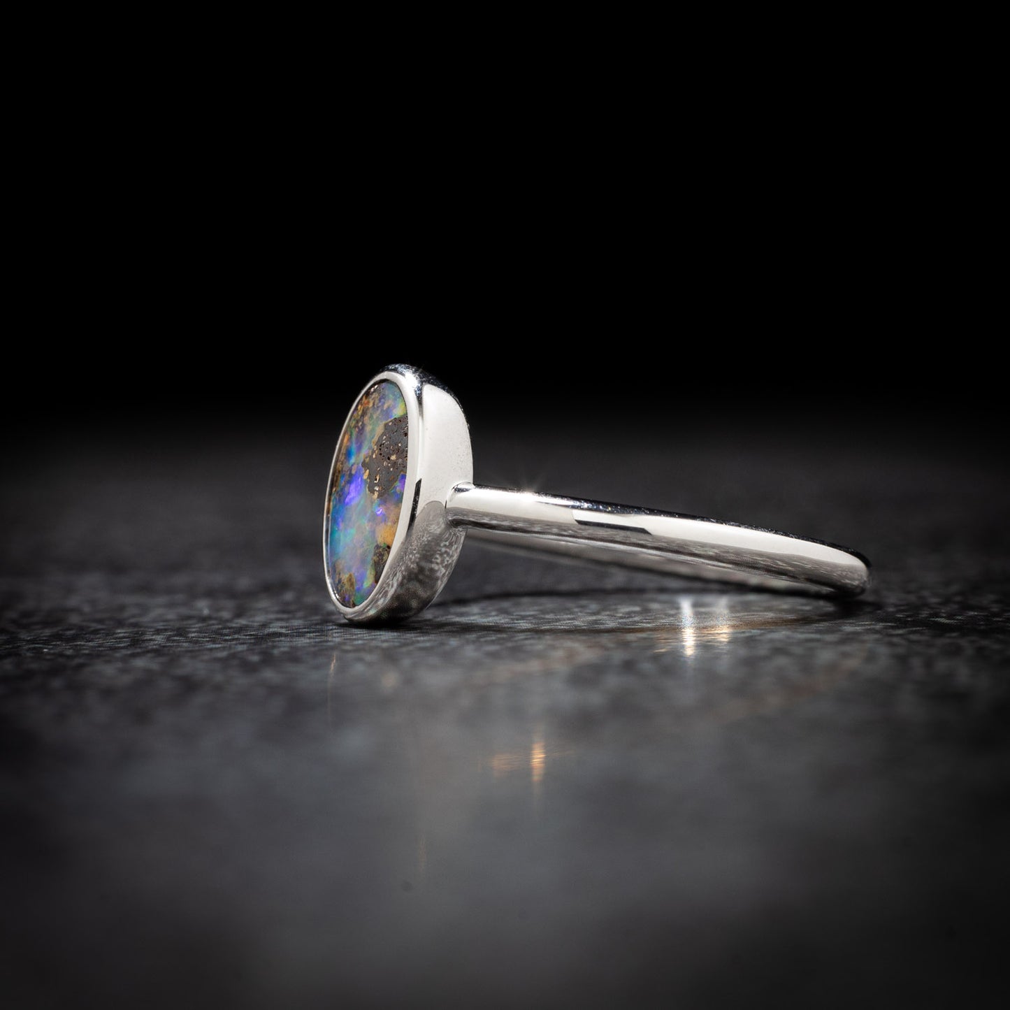 Australian Opal Boulder Sterling Silver Ring – Queensland