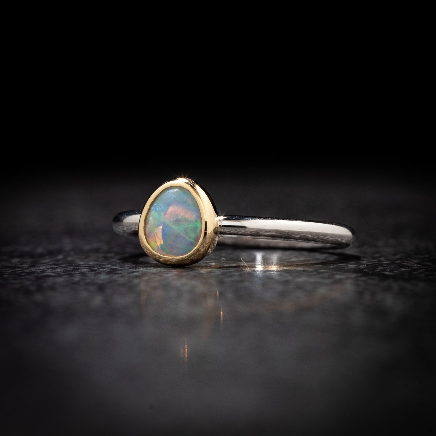 Australian Black Opal crystal in 18 karat Gold and Sterling Silver ring 