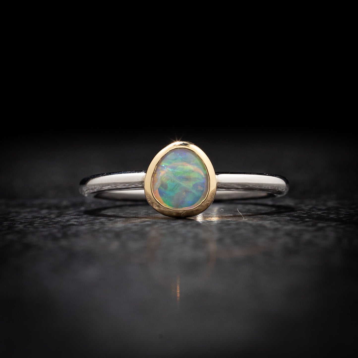 Australian Black Opal crystal in 18 karat Gold and Sterling Silver ring 