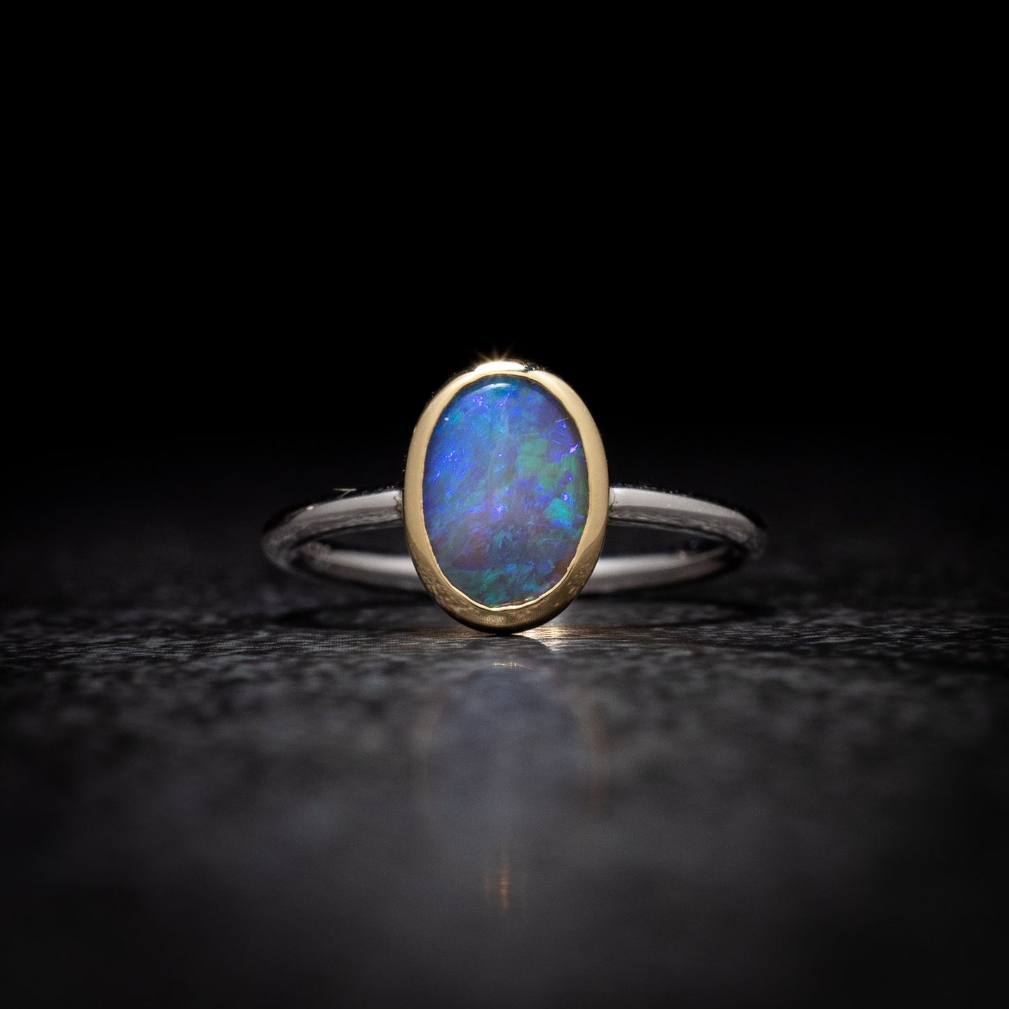 Australian Black Opal crystal in 18 karat Gold and Silver Ring