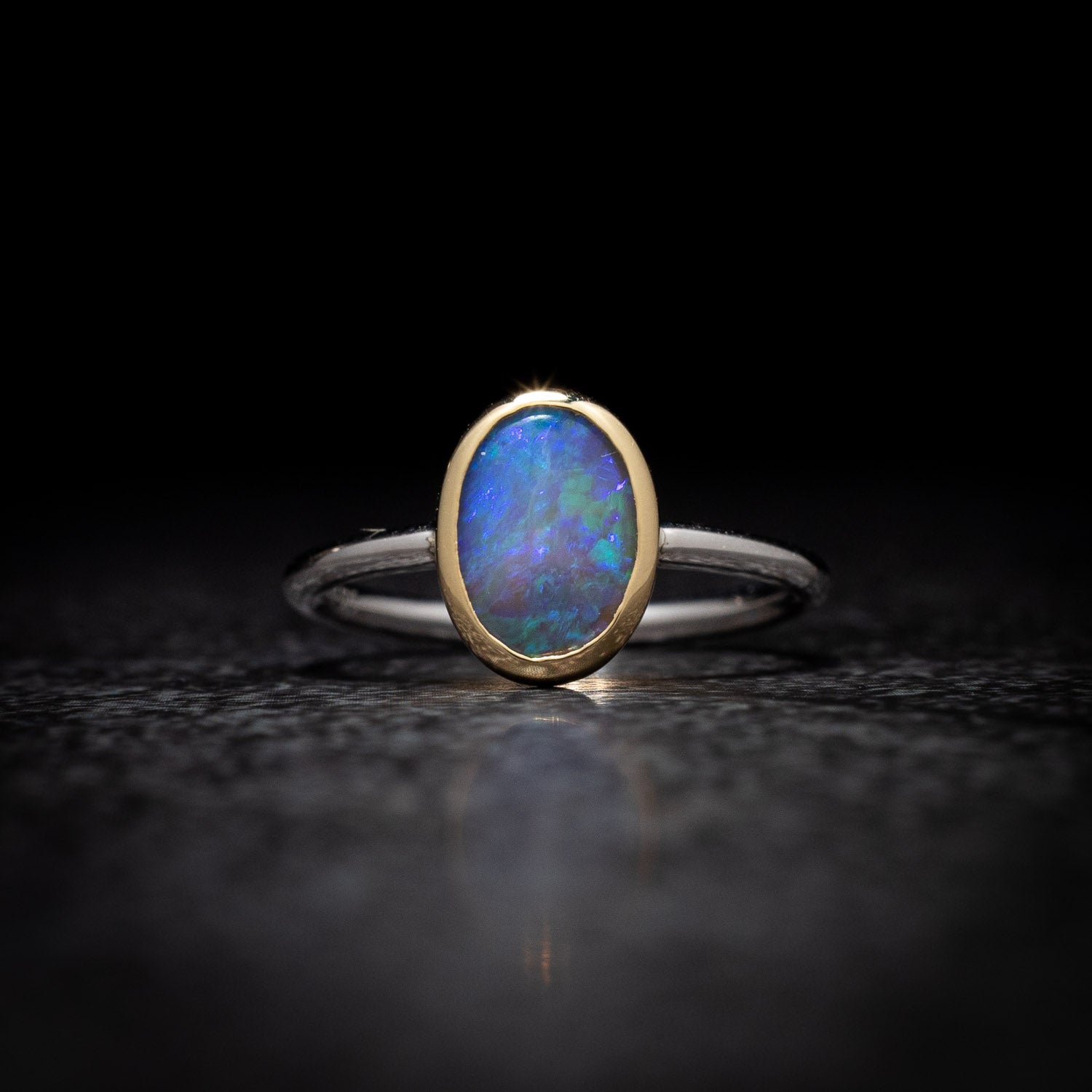 Australian Black Opal crystal in 18 karat Gold and Silver Ring