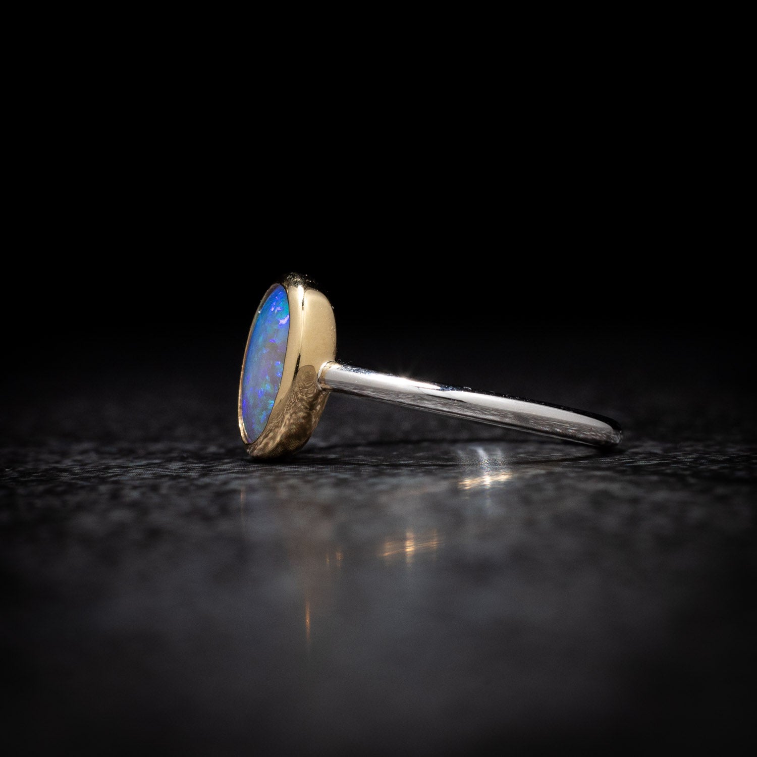 Australian Black Opal crystal in 18 karat Gold and Silver Ring