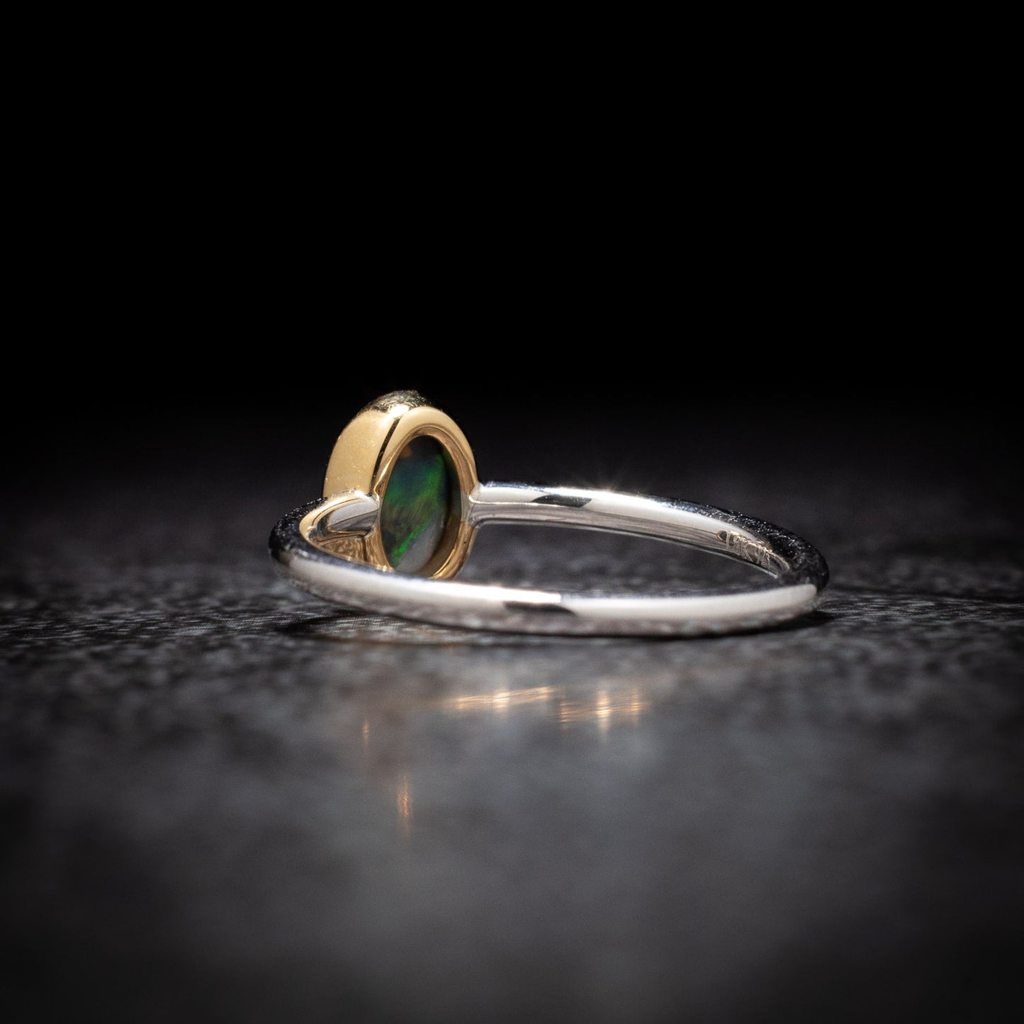 Australian Black Opal in 18 karat Gold and Silver Ring