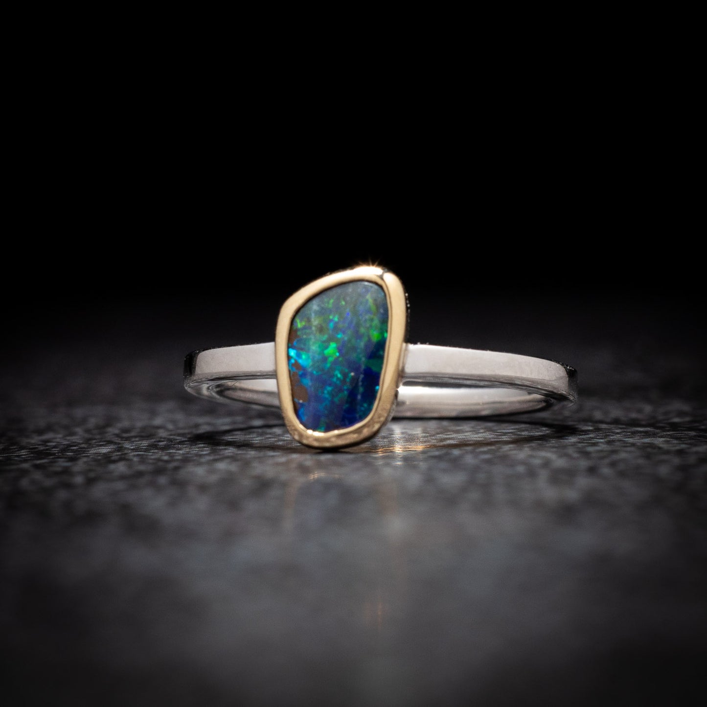 Australian Boulder Opal Gold and Sterling Silver Ring