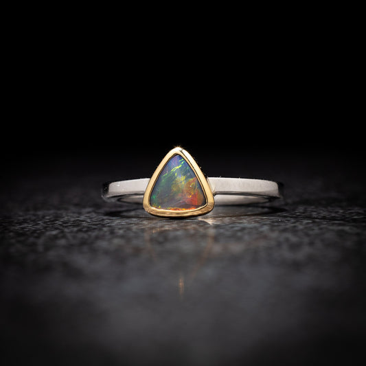 Australian Black Opal in 18 karat Gold and Silver Ring