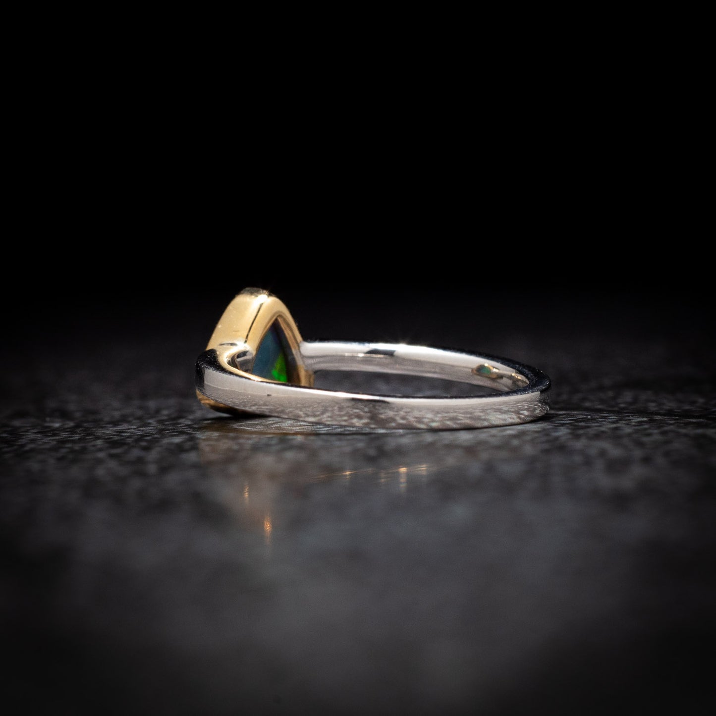 Australian Black Opal in 18 karat Gold and Silver Ring