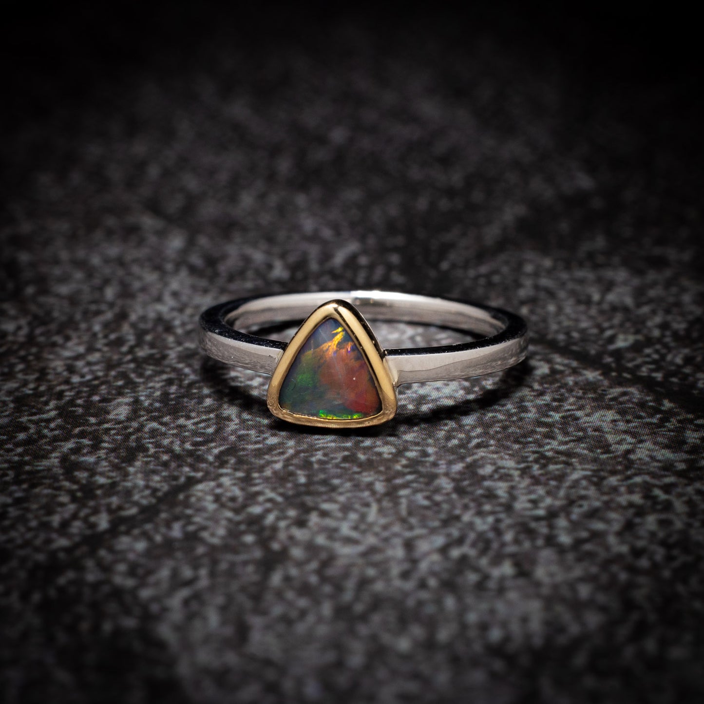 Australian Black Opal in 18 karat Gold and Silver Ring