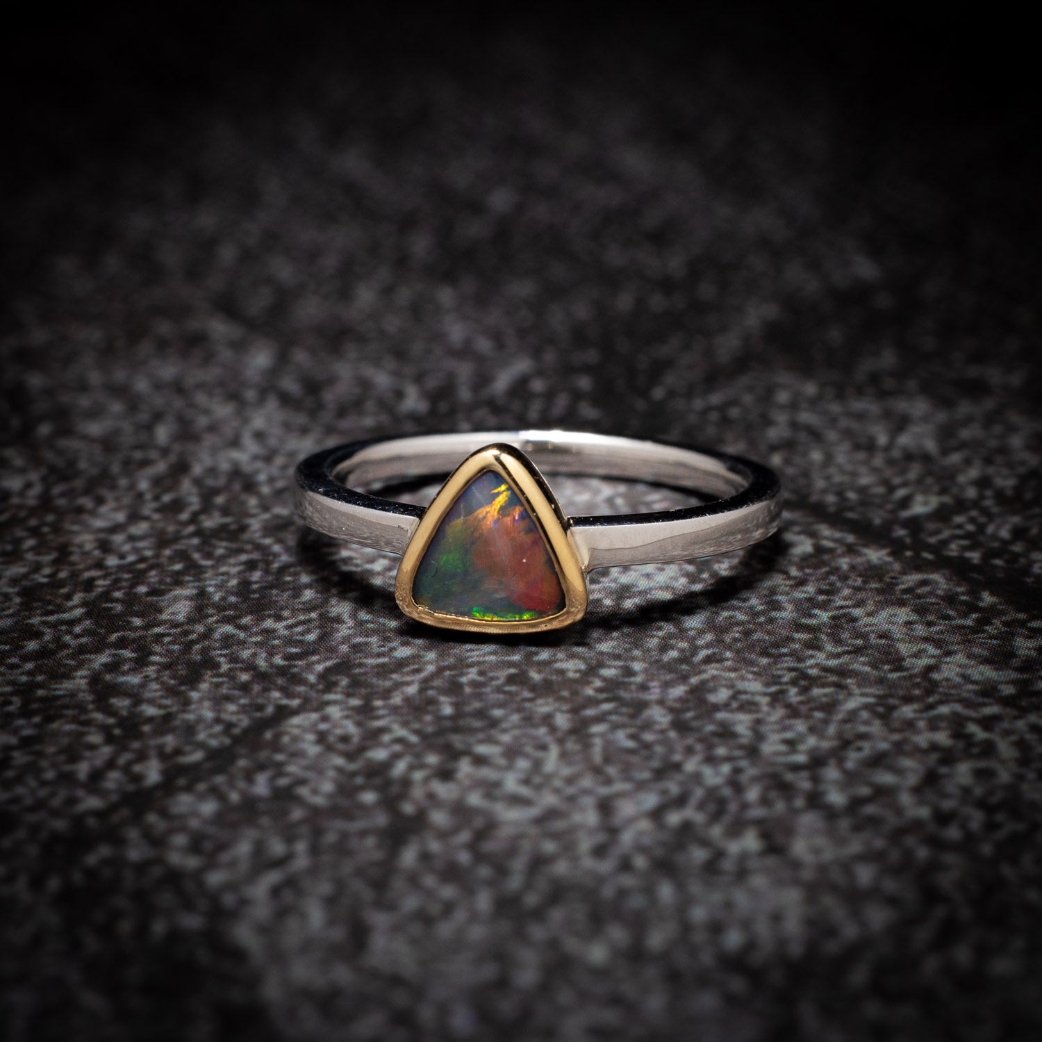 Australian Black Opal in 18 karat Gold and Silver Ring