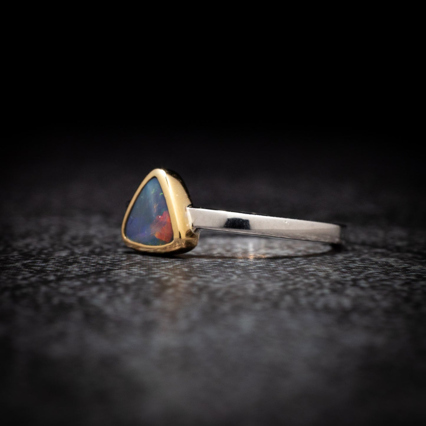 Australian Black Opal in 18 karat Gold and Silver Ring