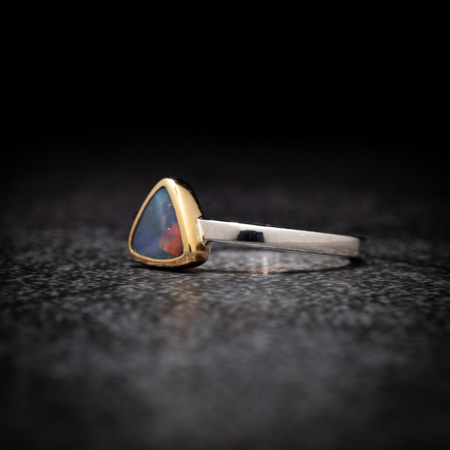 Australian Black Opal in 18 karat Gold and Silver Ring