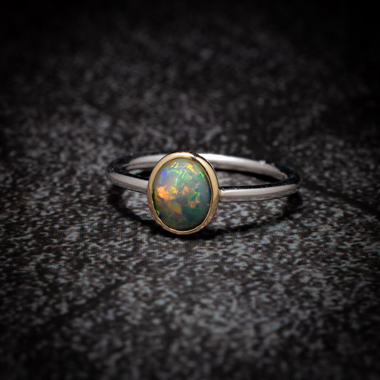 Australian Black Opal Sterling Silver Ring – Lightning Ridge NSW