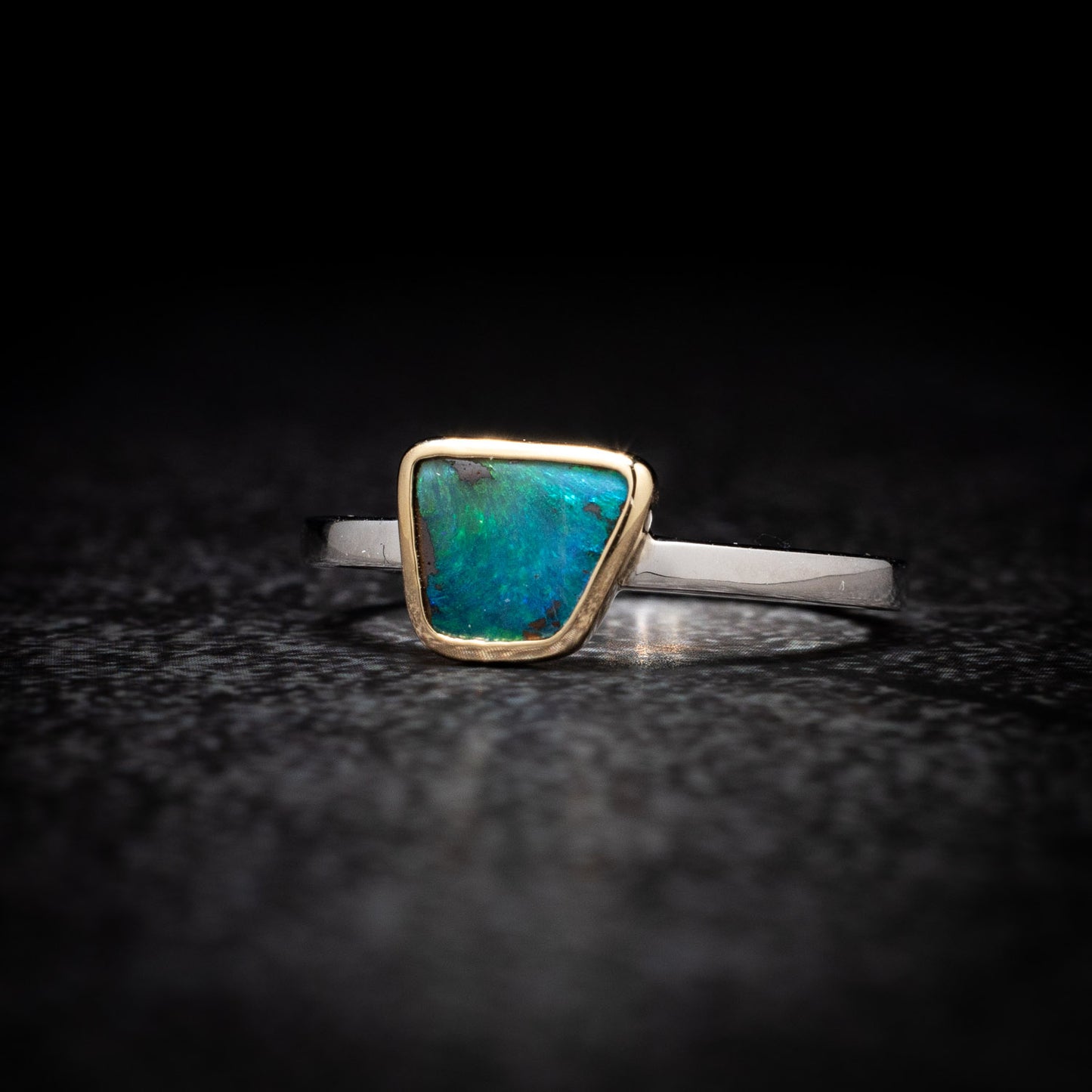 Australian Boulder Opal Gold and Sterling Silver Ring