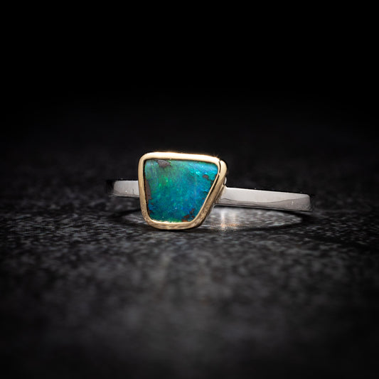 Australian Boulder Opal Gold and Sterling Silver Ring