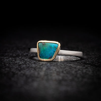 Australian Boulder Opal Gold and Sterling Silver Ring