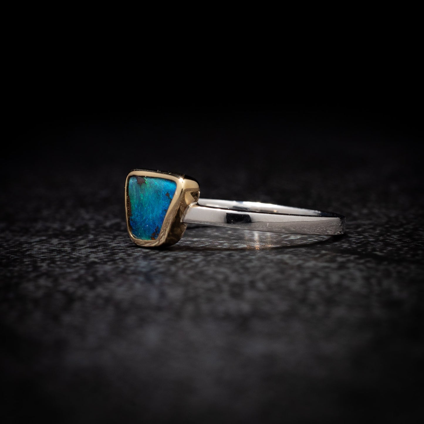 Australian Boulder Opal Gold and Sterling Silver Ring