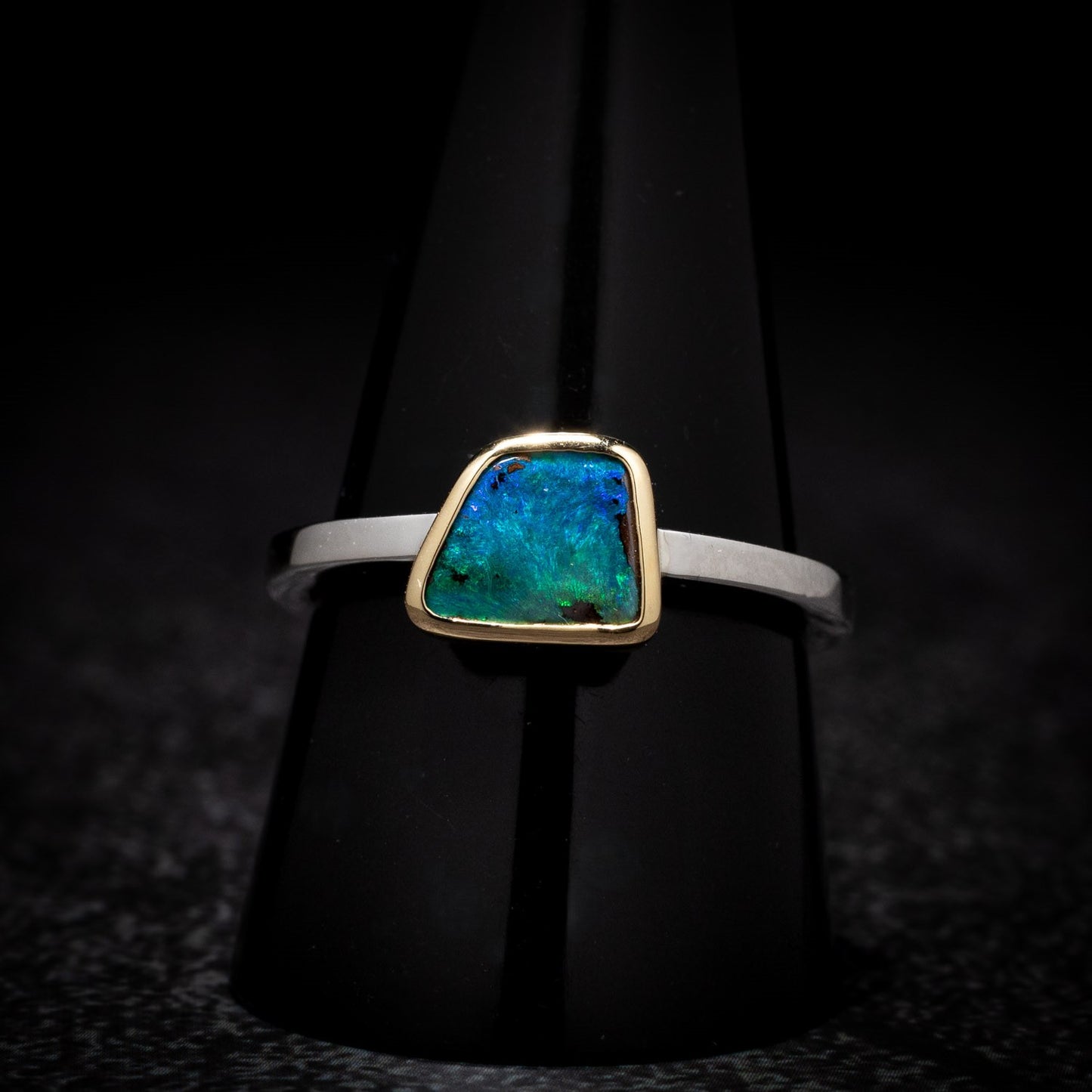 Australian Boulder Opal Gold and Sterling Silver Ring