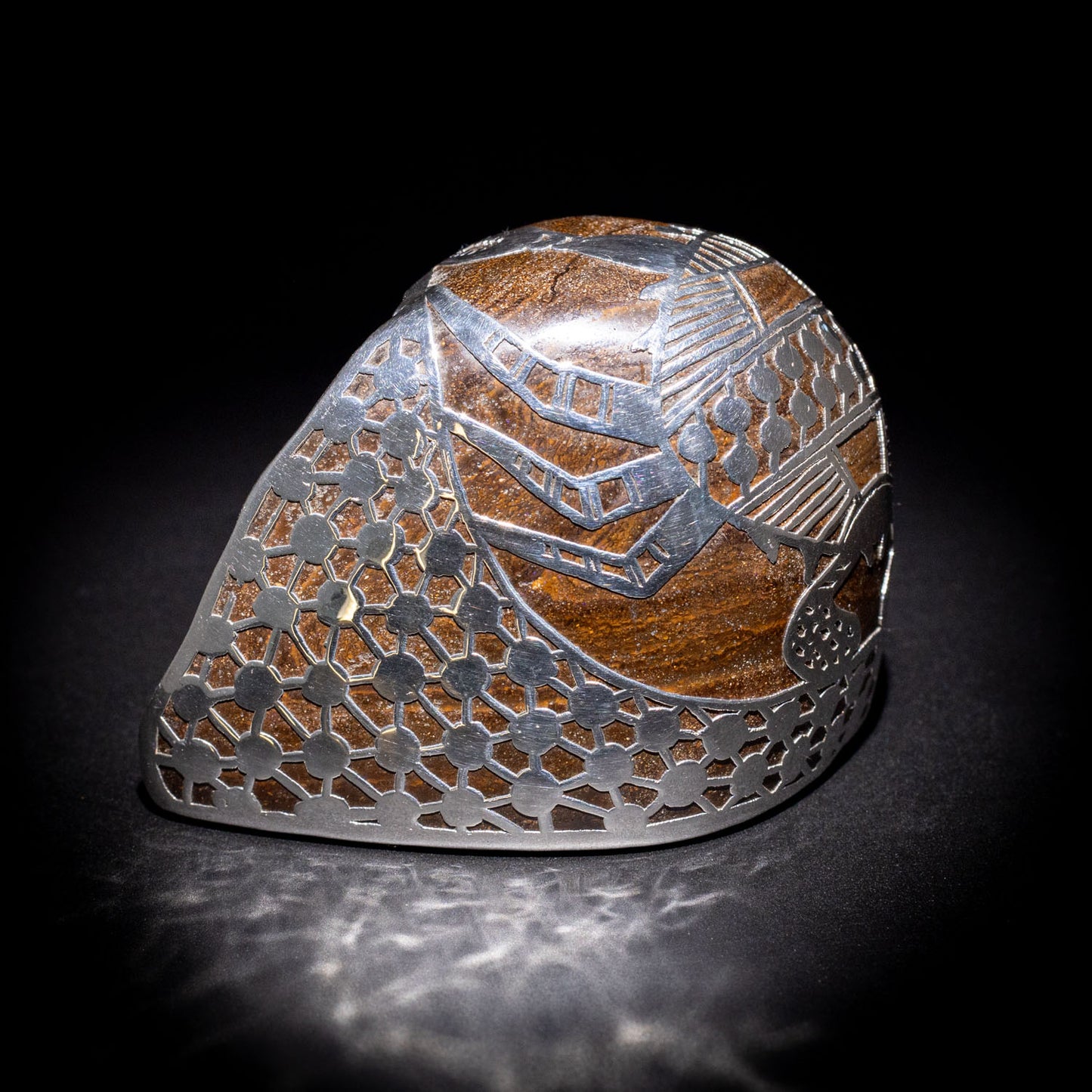 Australian Boulder opal specimen in pure silver art
