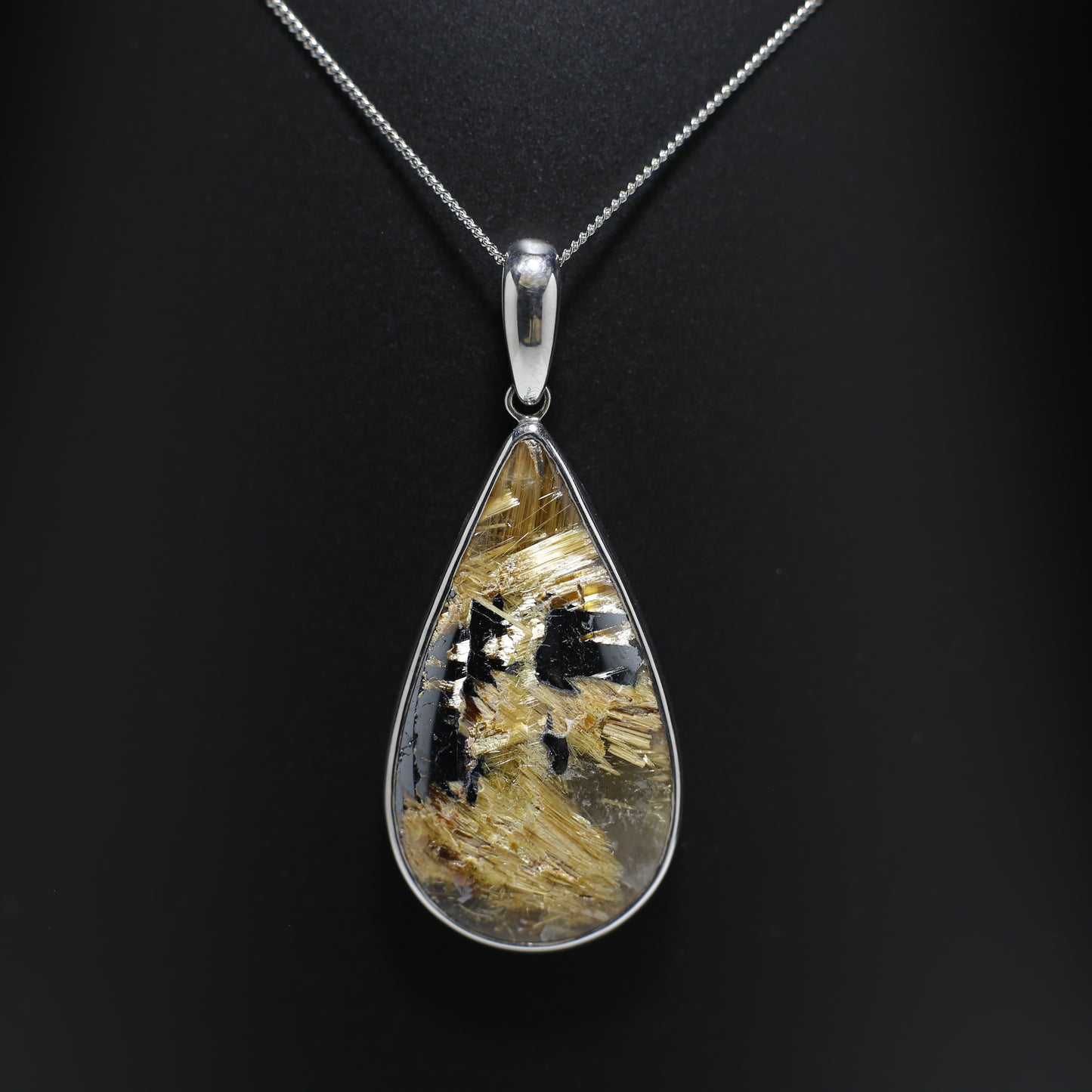 Golden Rutilated Quartz Silver Pendant