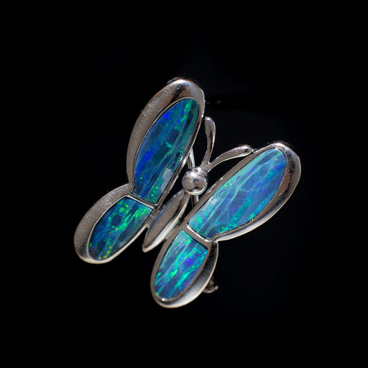 Australian Opal Doublet Silver Brooch 