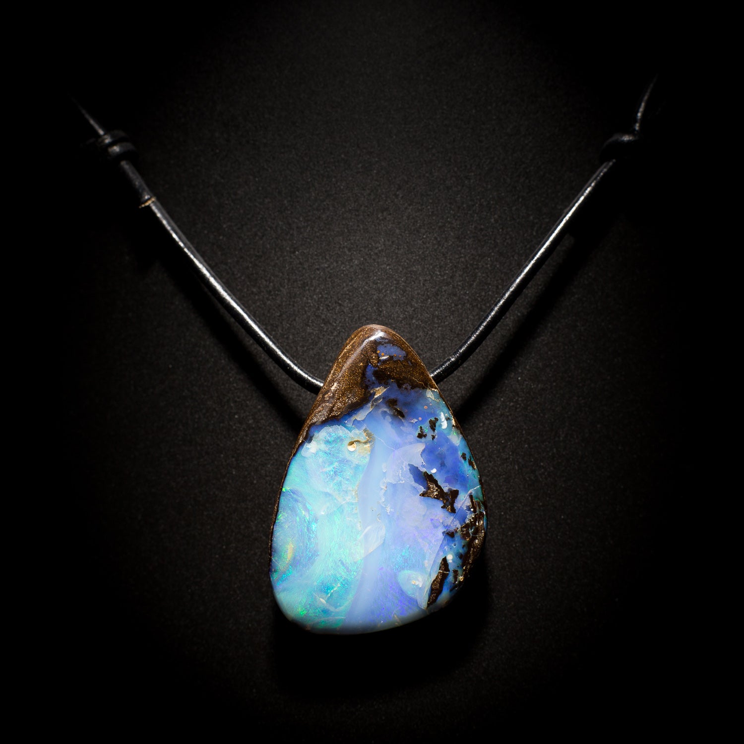 Australian Boulder Opal on Leather - 13