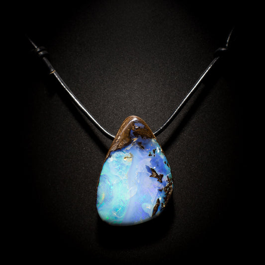 Australian Boulder Opal on Leather - 13
