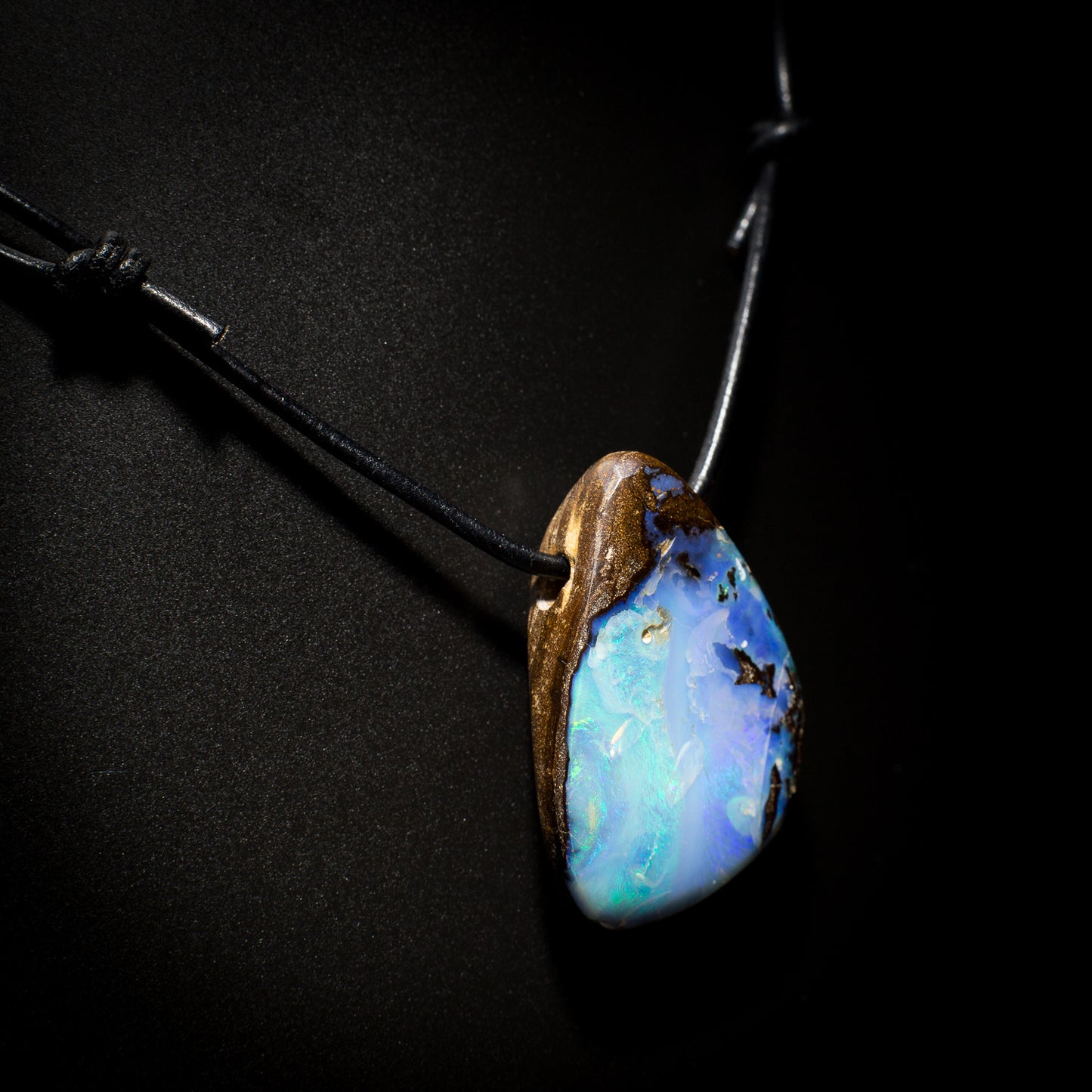 Australian Boulder Opal on Leather - 13