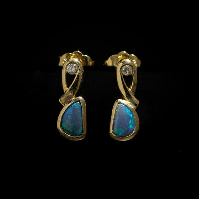Australian Black Opal Earrings - 1505